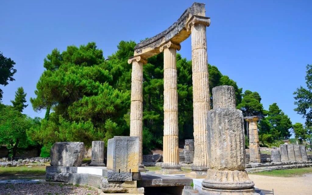 Standing amidst the remnants of Ancient Olympia, where the ancient Olympic Games once captivated the world.